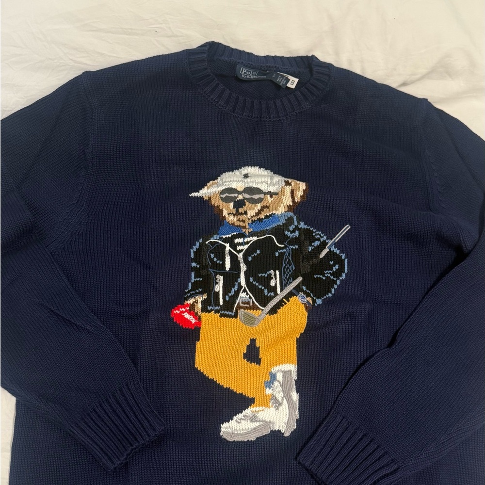 Polo by Ralph Lauren Navy Crewneck Sweater with Bear Graphic